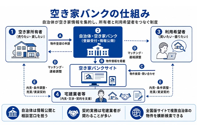 空き家バンクの仕組みと活用の流れ図